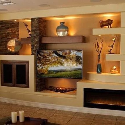 Custom TV wall unit with fireplace residential