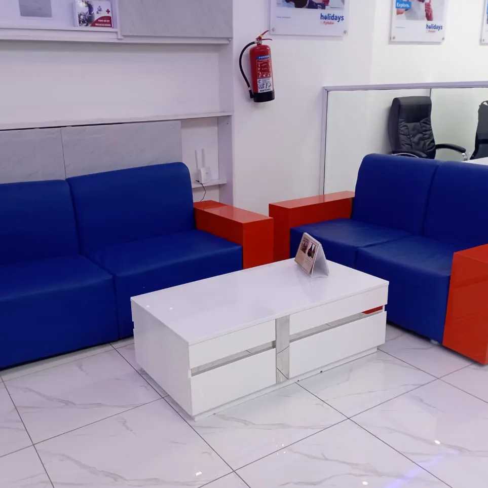Office waiting lounge blue sofas